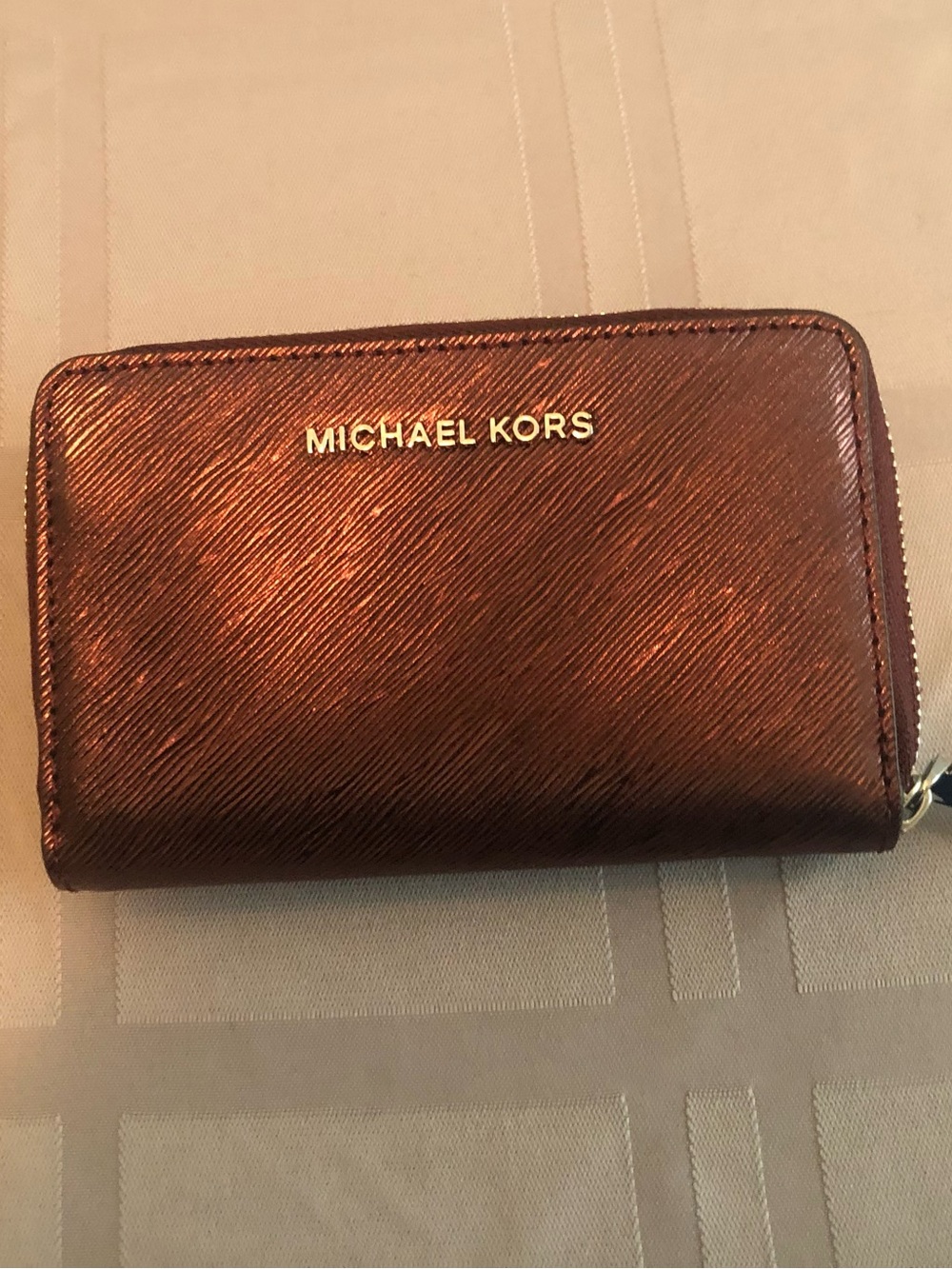 NWT Michael Kors Metallic Jet Set Small Zip Around Card Case Wallet Gift Box